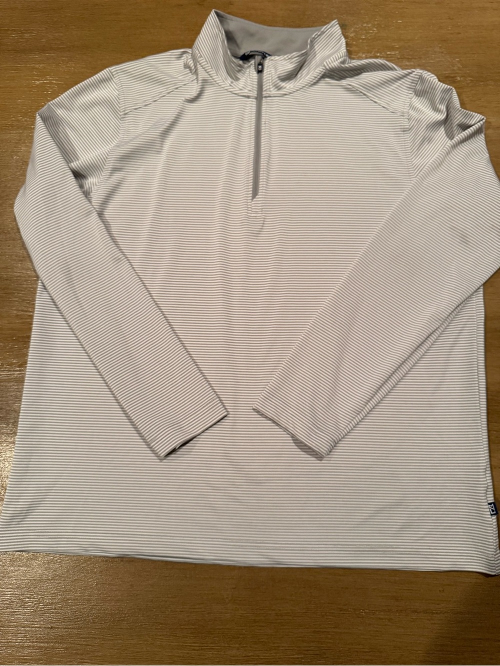 Cutter & Buck Men's White and Light Gray Striped Quarter-Zip Pullover